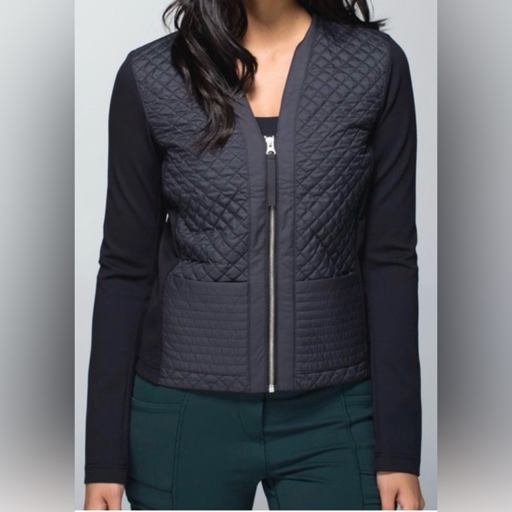 Lululemon Cardigan & Again Zipper Jacket Quilted Front Panel in Black Size 8